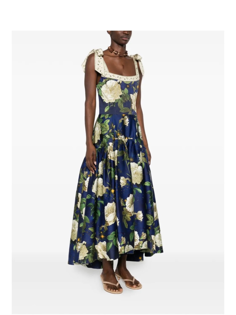 Alice + Olivia Rosalee floral bustier A-Line tie-strap midi dress in blue - Picture 2 of 6